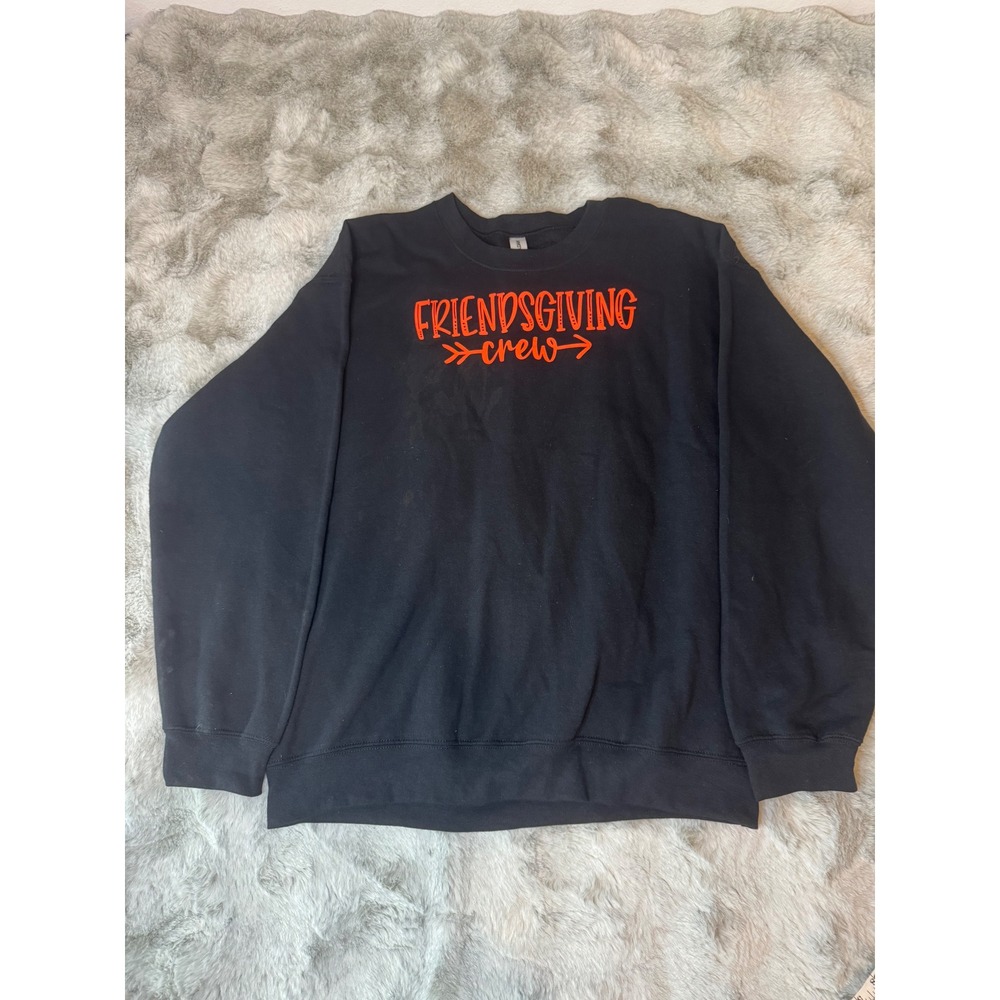 Gildan Friendsgiving Crew Sweatshirt Black Orange Graphic Pullover Large-0730